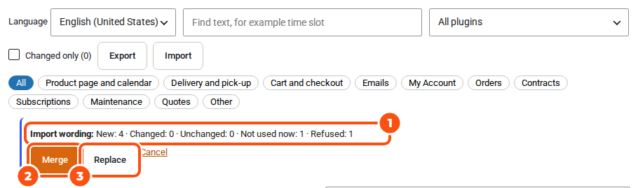 The import preview with Merge and Replace
